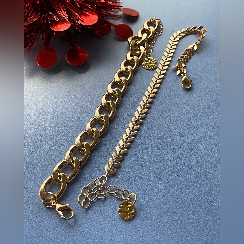 Two Gold Tone Bracelets. Stackable or Wear Alone. Paper Clip Bracelet.